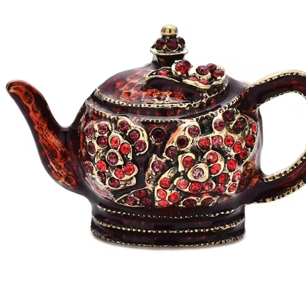 Vintage Red Teapot Crystal Brooch